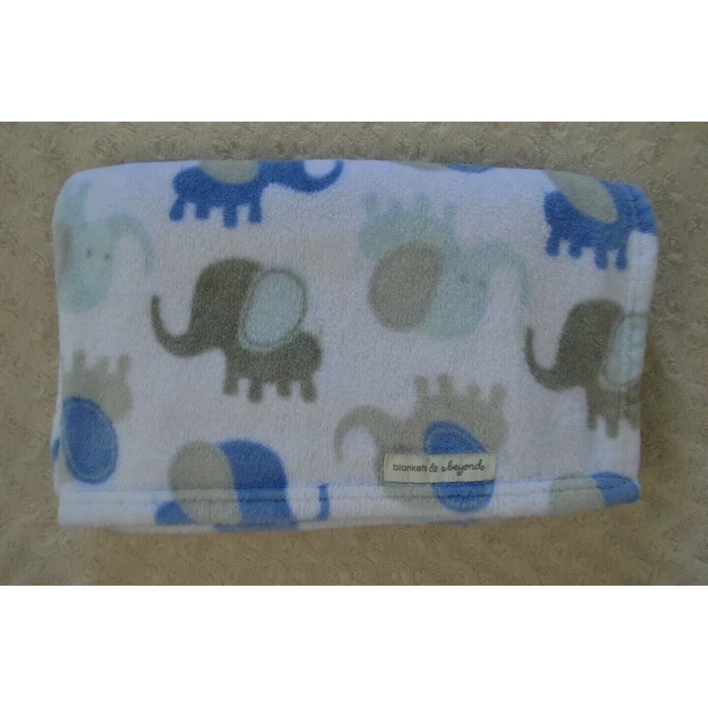 Blankets & Beyond Elephant Baby Blanket Blue White Gray Soft Plush